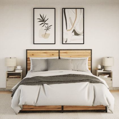 Нощни шкафчета за стена с LED осветление, 2 бр, сонома дъб