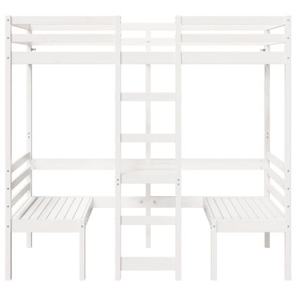 Таванско легло с бюро и столове, бял, 80x200 см, бор масив