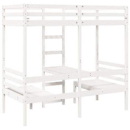 Таванско легло с бюро и столове, бял, 80x200 см, бор масив