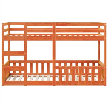 Двуетажно легло, восъчнокафяво, 80x200 см, борово дърво масив