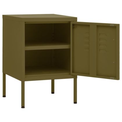 Нощни шкафчета, 2 бр, маслиненозелено, 35х35х51 см, стомана