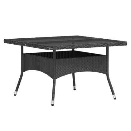 Градински комплект, 5 части, полиратан и закалено стъкло, черен