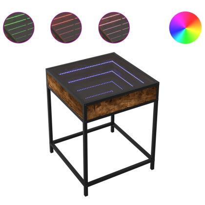 Маса за кафе с Infinity LED, опушен дъб, 40x40x51 см