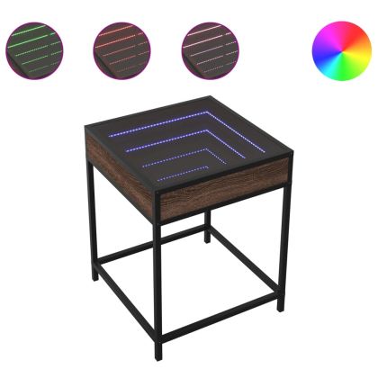 Маса за кафе с Infinity LED, кафяв дъб, 40x40x51 см