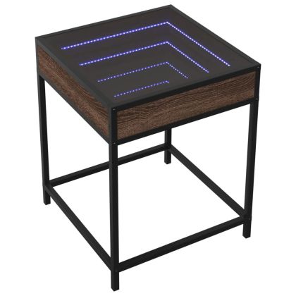 Маса за кафе с Infinity LED, кафяв дъб, 40x40x51 см