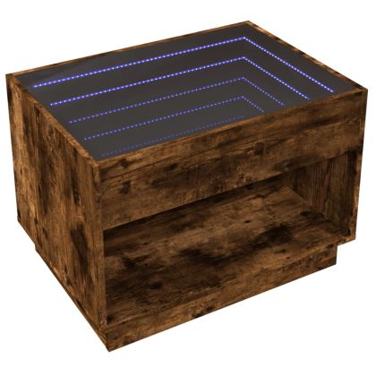 Маса за кафе с Infinity LED, опушен дъб, 70x50x50 см