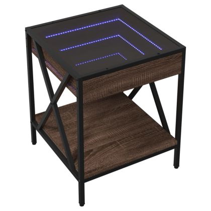 Нощна масичка с Infinity LED, кафяв дъб, 40x40x49 см