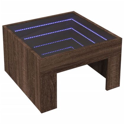 Маса за кафе с Infinity LED, кафяв дъб, 50x50x30 см