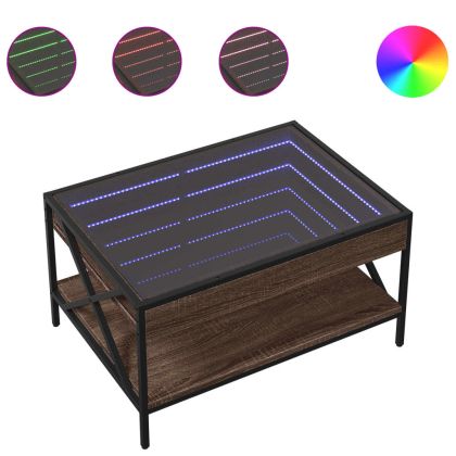 Маса за кафе с Infinity LED, кафяв дъб, 70x50x38 см