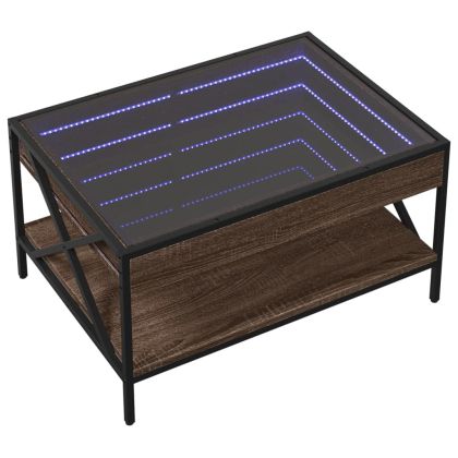 Маса за кафе с Infinity LED, кафяв дъб, 70x50x38 см