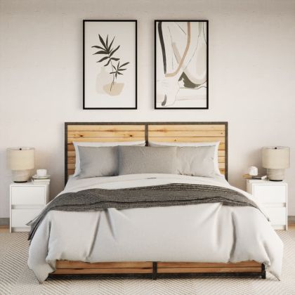 Нощни шкафчета с LED, 2 бр, бяло, инженерна дървесина