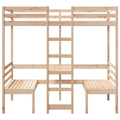 Таванско легло с бюро и столове, 80x200 см, борово дърво масив