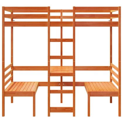 Таванско легло с бюро и столове восъчнокафяв 90x190см бор масив