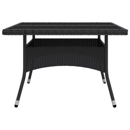 Градински трапезен комплект, 9 части, полиратан и стъкло, черен