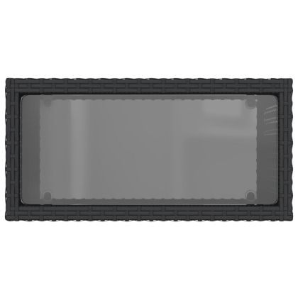 Градинска маса със стъклен плот черна 58x27,5x55 см полиратан