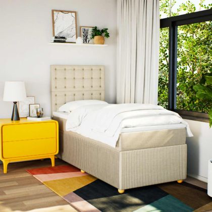 Боксспринг легло с матрак, кремаво, 100x200 см, плат