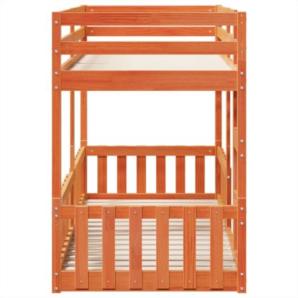 Двуетажно легло, восъчнокафяво, 90x200 см, борово дърво масив