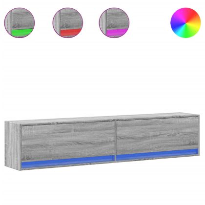 Стенен ТВ шкаф с LED, сив сонома, 180x31x38 см