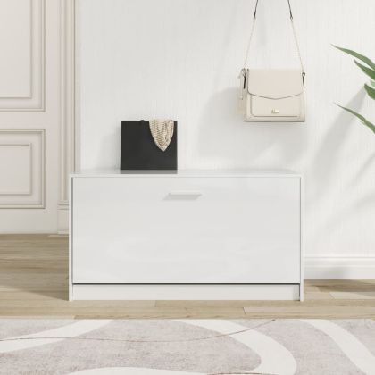 Пейка за обувки, бяла с висок гланц, 80x24x45 см, инженерно дърво