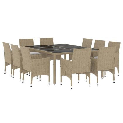 Градински трапезен комплект, 11 части, полиратан, бежов