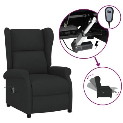 Wingback електрически реклайнер стол, черен, текстил