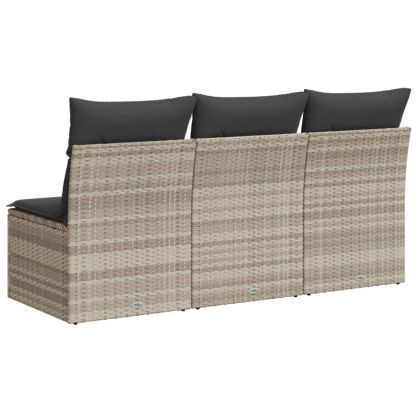 Градински диван с възглавници, 3-местен, светлосив, полиратан