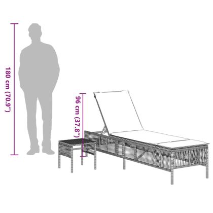 Шезлонги, 2 бр, с масичка, кафяви, полиратан