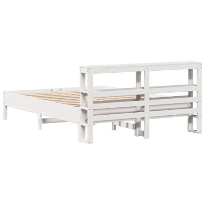 Рамка за легло без матрак, бял, 140x200 см, бор масив