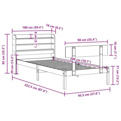 Рамка за легло без матрак, 90x200 см, масивна чамова дървесина