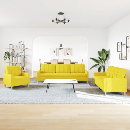 Комплект дивани 3 части светложълт текстил