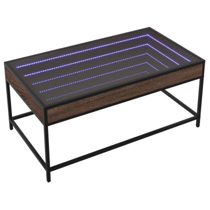 Маса за кафе с Infinity LED, кафяв дъб, 90x50x41 см