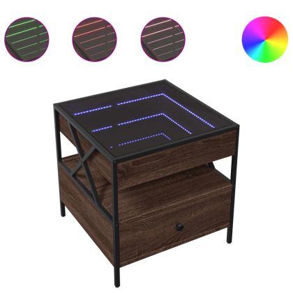 Маса за кафе с Infinity LED, кафяв дъб, 50x50x51 см
