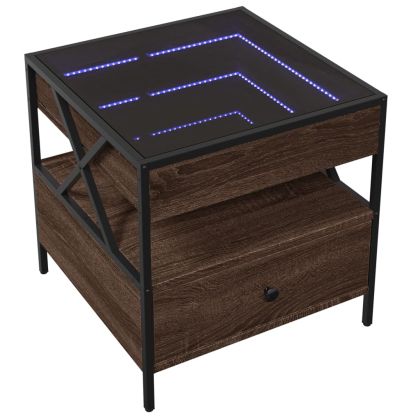 Маса за кафе с Infinity LED, кафяв дъб, 50x50x51 см