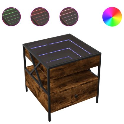 Маса за кафе с Infinity LED, опушен дъб, 50x50x51 см