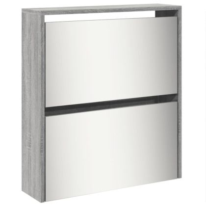 Шкаф за обувки с огледало, 5 нива, сив сонома, 63x17x169,5 см