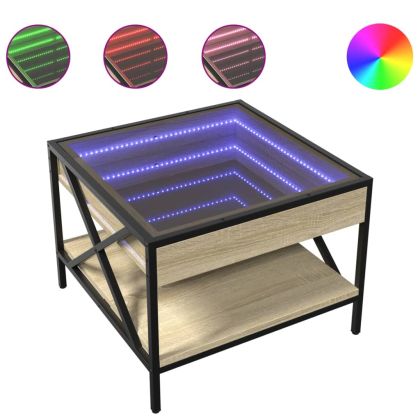 Маса за кафе с Infinity LED, сонома дъб, 50x50x38 см