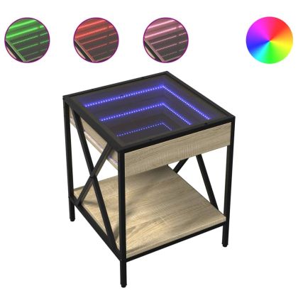 Маса за кафе с Infinity LED, сонома дъб, 40x40x49 см