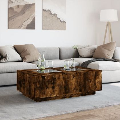 Маса за кафе с Infinity LED, опушен дъб, 116x69x40 см