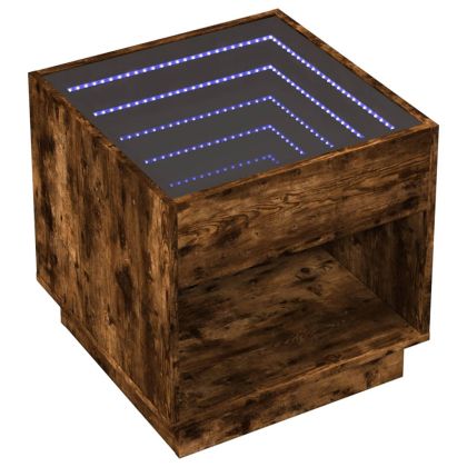 Нощна масичка с Infinity LED, опушен дъб, 50x50x50 см