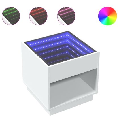 Маса за кафе с Infinity LED, бяла, 50x50x50 см