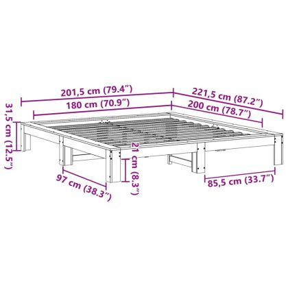 Рамка за легло без матрак, бял, 180x200 см, бор масив