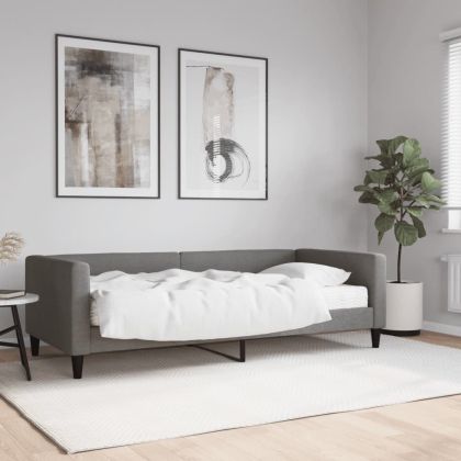 Канапе с матрак, тъмносиво, 90x190 см, плат