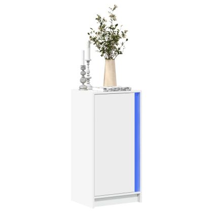 Сайдборд с LED, бял, 42,5x34x85 см, инженерно дърво