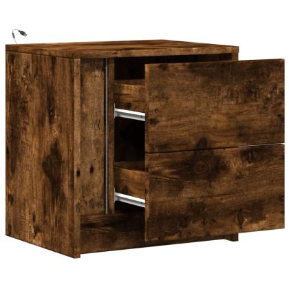 Нощно шкафче с LED осветление, опушен дъб, инженерно дърво