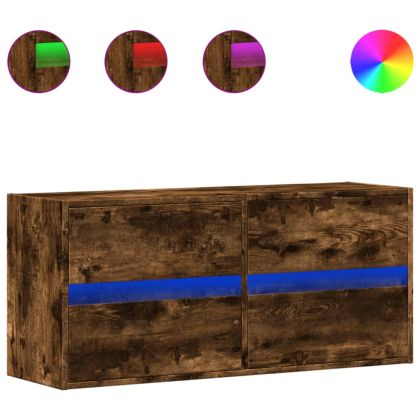 Стенен ТВ шкаф с LED осветление, опушен дъб, 100x31x45 см