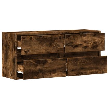 Стенен ТВ шкаф с LED осветление, опушен дъб, 100x31x45 см