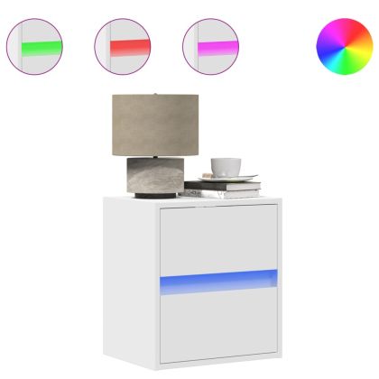 Нощни шкафчета за стена с LED осветление, 2 бр, бели