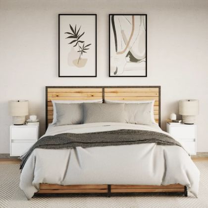 Нощни шкафчета за стена с LED осветление, 2 бр, бели