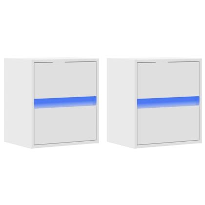 Нощни шкафчета за стена с LED осветление, 2 бр, бели