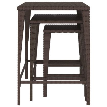 Градински стифиращи маси, 3 бр, кафяви, полиратан
